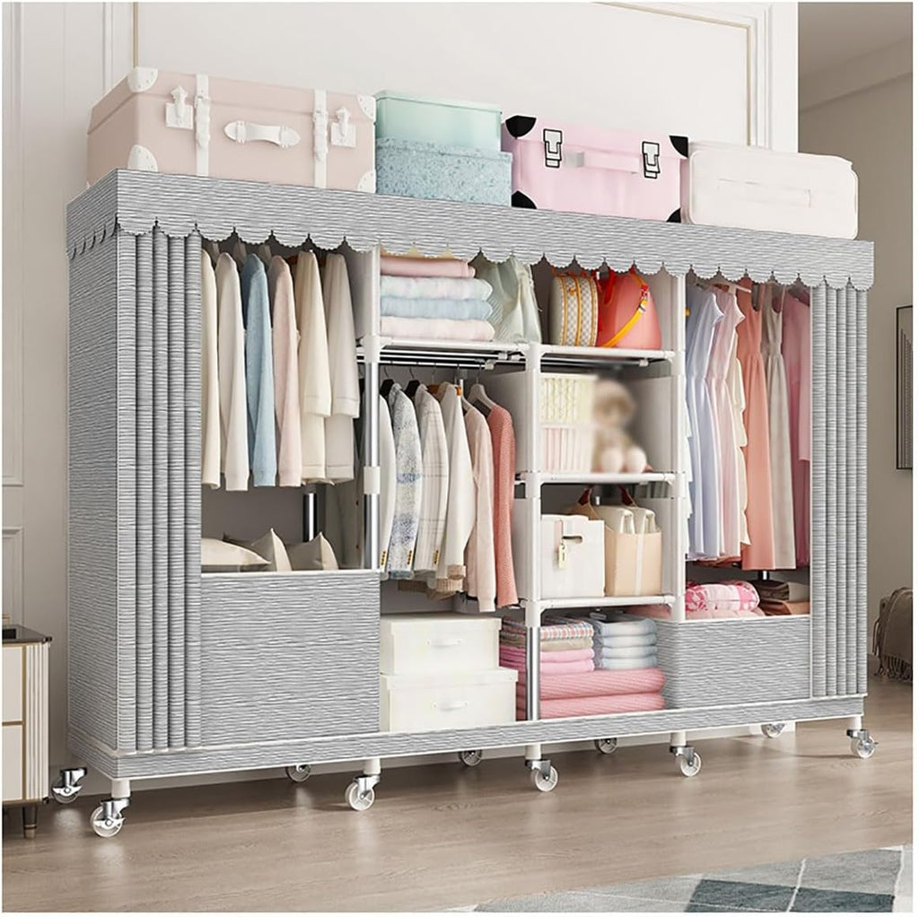 Extra Large Wardrobe Closet With Wheels Heavy Duty Metal Garment Rack Free-Standing Rolling Clothes Rack With Cover For Bedroom (Color : C, Size : 200x45x170cm)