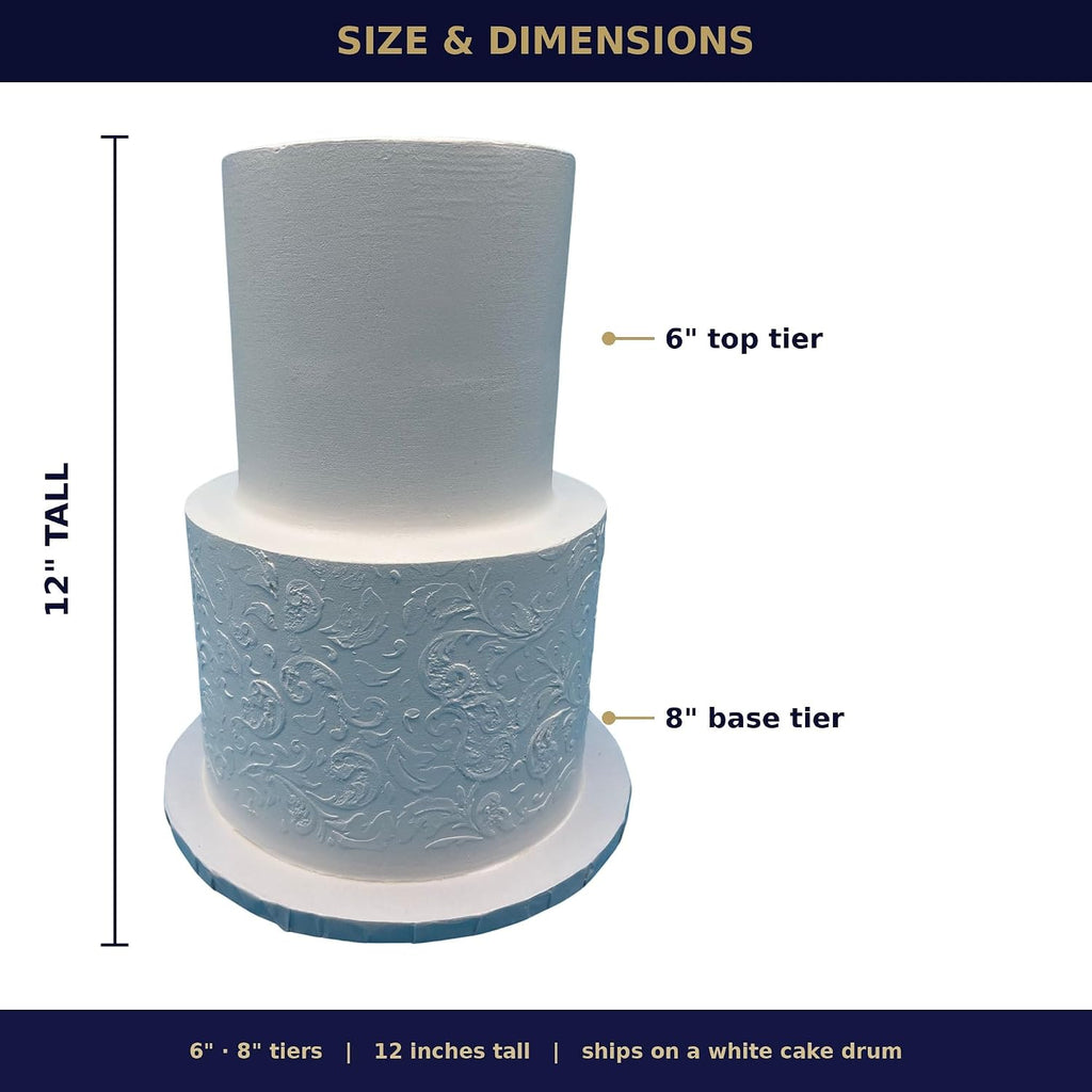 FromJennWithLove 2 Tier Fake Wedding Cake with Stencil Texture, 12' Tall Handcrafted Ivory Display Cake – 4-Day Artisan Process, Made in USA – Reusable for Weddings & Events