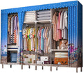 Free Standing Heavy Duty Wardrobe Closet for Bedroom 3 Tiers Garment Racks with Cover Metal Large Clothing Rack for Hanging Clothes (Color : Blue-3, Size : 245x45x172cm)