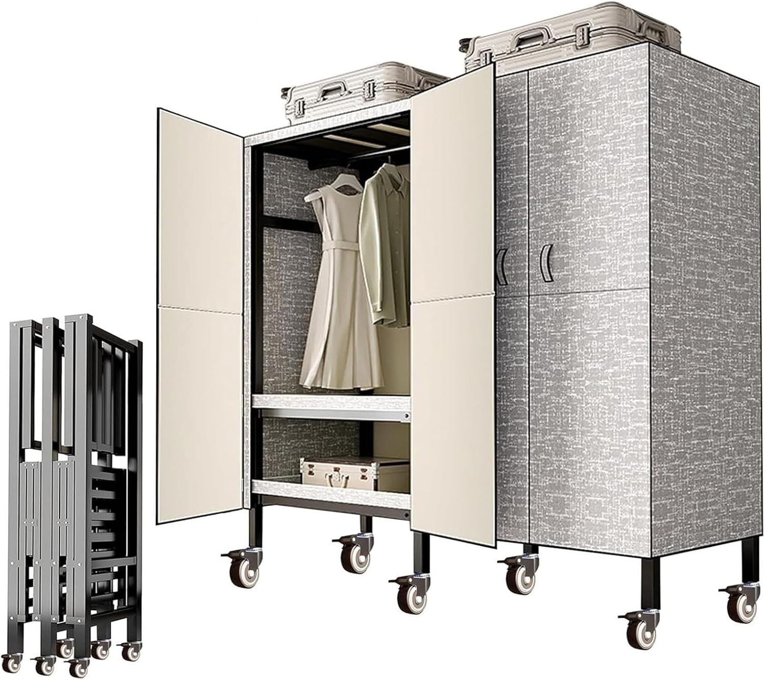Heavy Duty Wardrobe with Cover, Load 2000 lbs Foldable Portable Closets for Hanging Clothes Freestanding Clothing Rolling Garment Rack(125cm/49.2in)