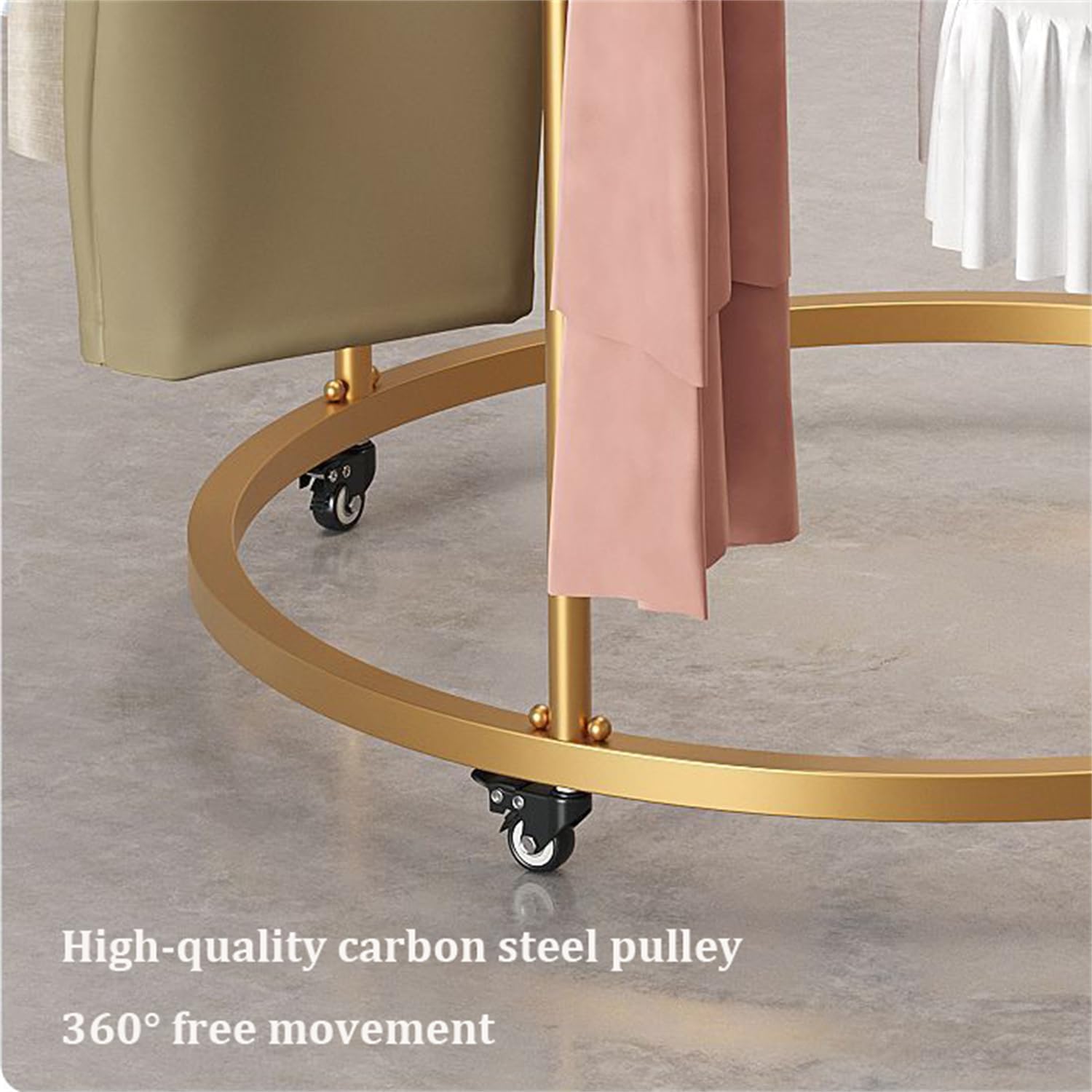 Black,150CM,Round Garment Clothing Rack, Freestanding Metal Rotating Garment Rack with 4 Wheels,Retail Spiral Dress Rack,Commercial Floor Standing Clothes Hanging Rack,Portable Retail Display Stand
