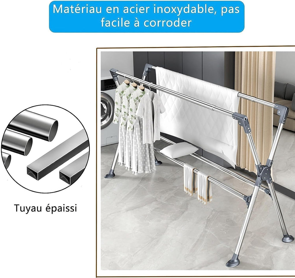 Clothes Drying Rack - Adjustable Heavy Duty Stainless Steel Laundry Rack for Garments, Freestanding Design, High Capacity Laundry Stand, Durable Clothes Dryer Solution