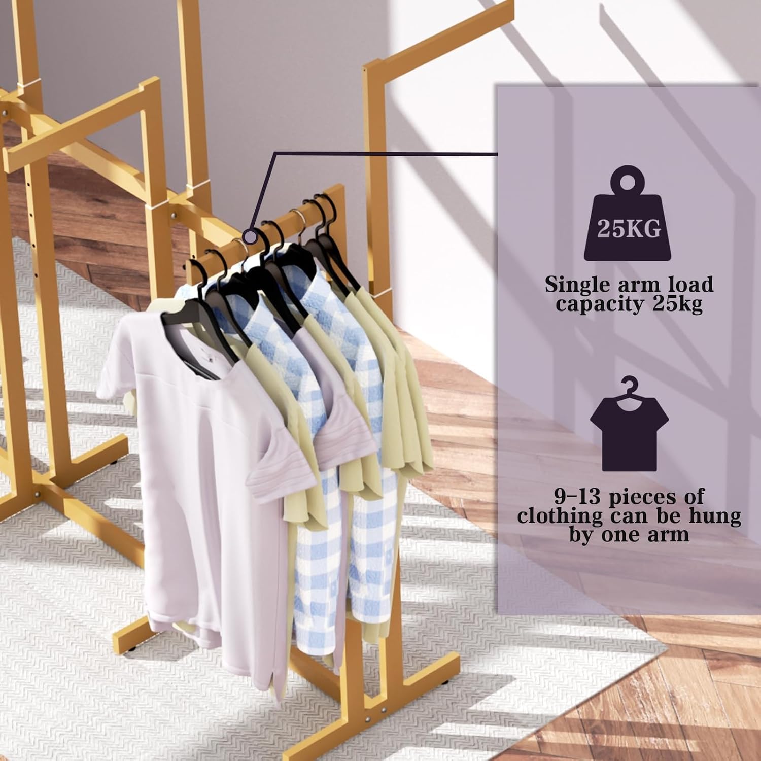 Clothing Racks - Metal Garment Racks for Retail Display Hanging Clothes, Heavy Duty Gold Commercial Clothing Display Rack with Wheels, FreeStanding (Black