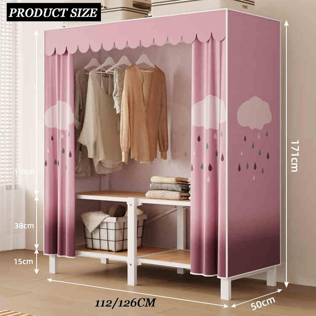Portable Closet Wardrobe,Freestanding Coat Storage Garment Racks,Spacious Steel Tube Clothes Storage Organizer,for Bedroom Free Standing Clothes Rack with Cover(Color 2,112 X 50 X 172cm)