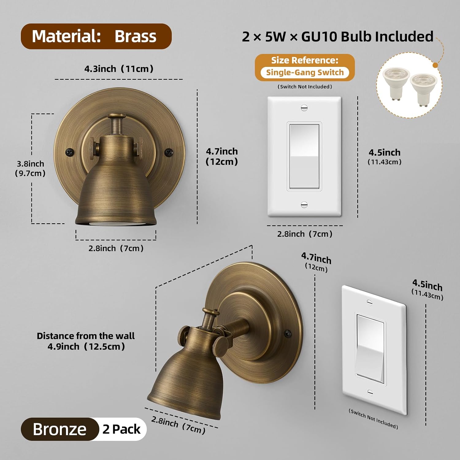 Small Wall Sconces Set of 2 Hardwired - Vintage Oil Rubbed Bronze Art Deco Indoor Mini Bell Lamps Decor Set of Two for Bathroom Vanity Bedroom Bedside Hallway Living Room Kitchen Picture