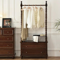 Chinese Clothes Rack, Solid Wood Clothing Rack with 2-Tier Bedside Table, Freestanding Garment Rack, Large Capacity Coat Rack for Hanging Clothes, Coats, Shirts