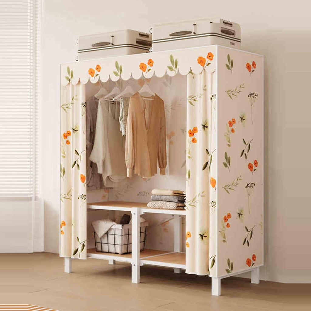 Portable Closet Wardrobe,Freestanding Coat Storage Garment Racks,Spacious Steel Tube Clothes Storage Organizer,for Bedroom Free Standing Clothes Rack with Cover(Color 2,112 X 50 X 172cm)