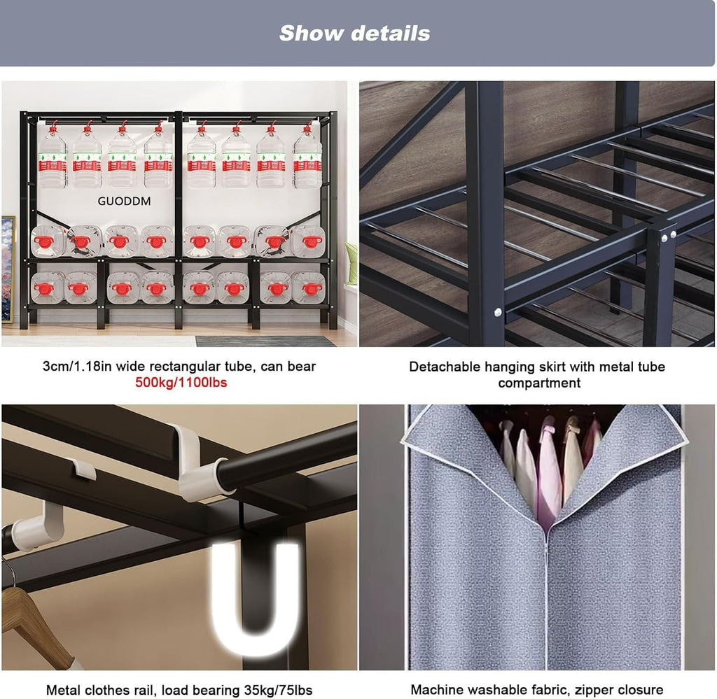 THEGA Heavy-Duty Foldable Garment Rack with Cover - Freestanding Clothes Organizer System, Foldable Portable Closet Wardrobe Rack - Portable Wardrobe Closet Rack,1100lbs(Size:168 * 50 * 170cm)