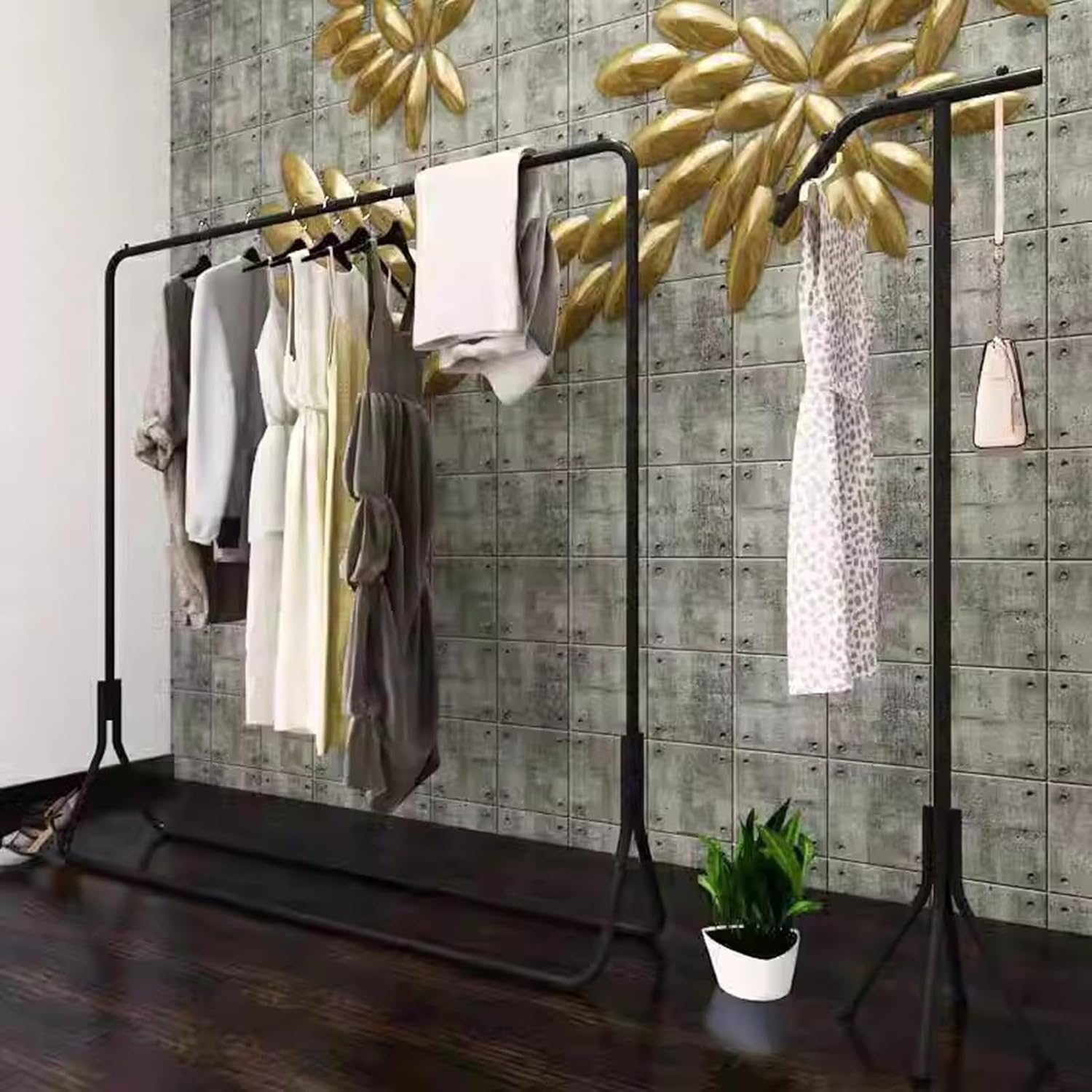 Heavy duty Garment rack Black Metal Clothing Rack For Hanging Clothes Heavy Duty Clothes Rail For Bedroom Freestanding Clothing Store Display Rack Single Rail Drying Rack Clothes Organizer ( 120X40X1