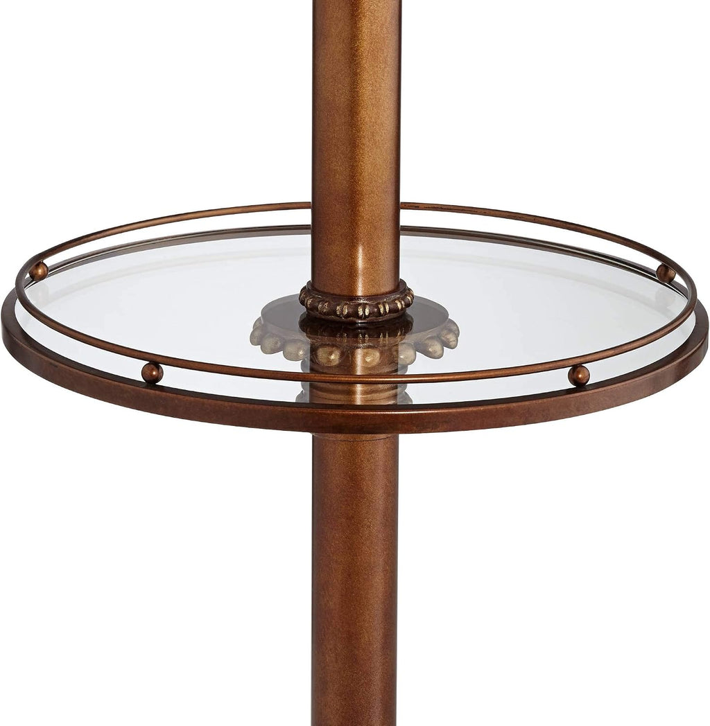 Kathy Ireland Hyde Park Rustic Vintage Floor Lamps Set of 2 with Nightlight Glass Tray 65' Tall Bronze Gold Pearl White Frosted Glass Fabric Bell Shade for Living Room Reading House Bedroom