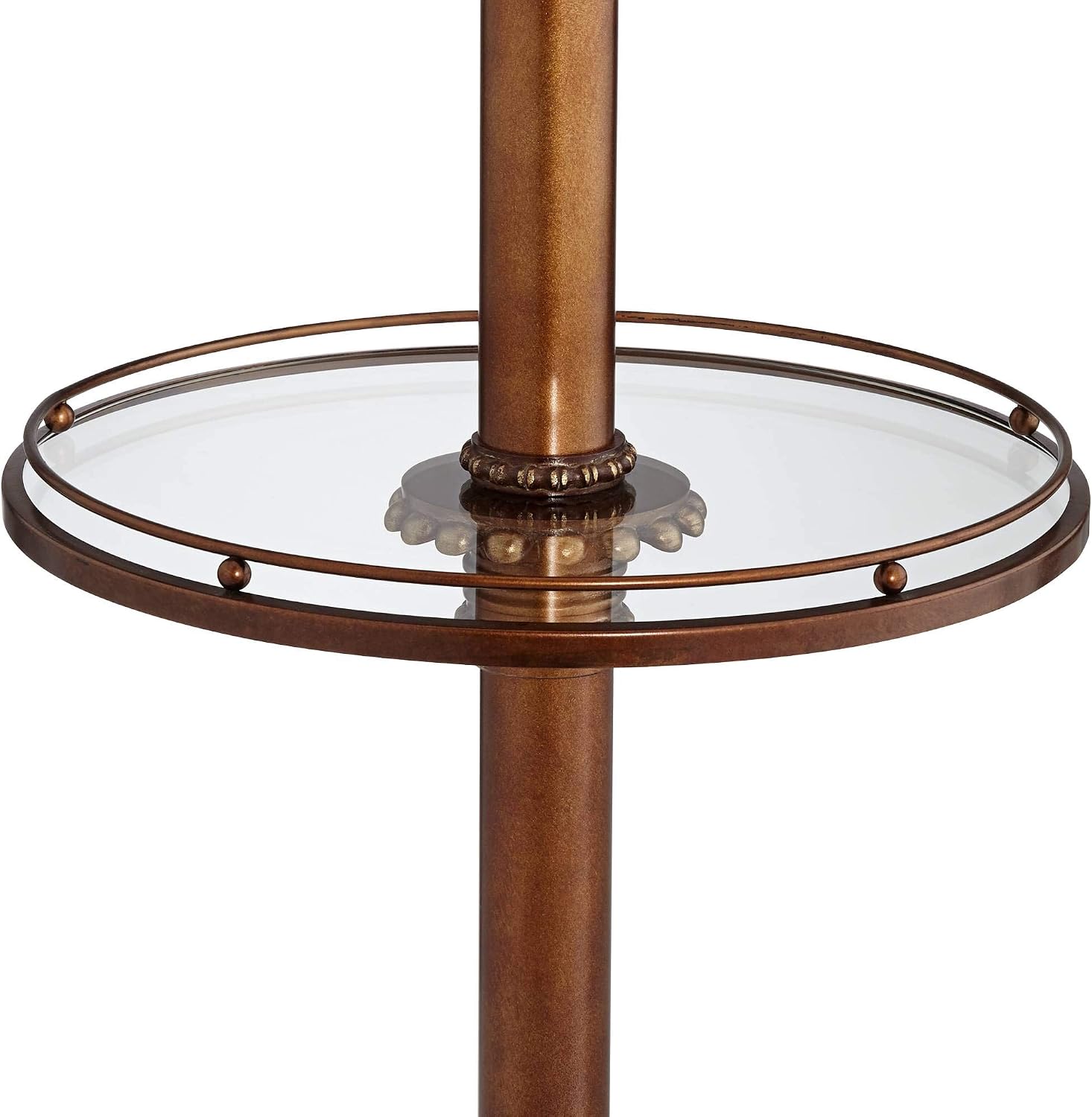 Kathy Ireland Hyde Park Rustic Vintage Floor Lamps Set of 2 with Nightlight Glass Tray 65' Tall Bronze Gold Pearl White Frosted Glass Fabric Bell Shade for Living Room Reading House Bedroom