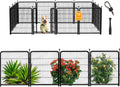 Getlay 56 in(H) Dog Fence Outdoor for Yard，Wide Door Low Threshold, Decorative Garden Fence Panels, 10 Panels Total 22.1 Ft(L)，No Dig Fencing for Dogs, Black
