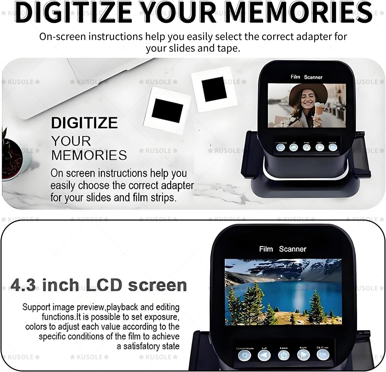120 High Resolution Film Slide Scanner, for 35mm, 135,126,127 Negatives & Slides to Digital JPEG, Supports Image Preview & Editing
