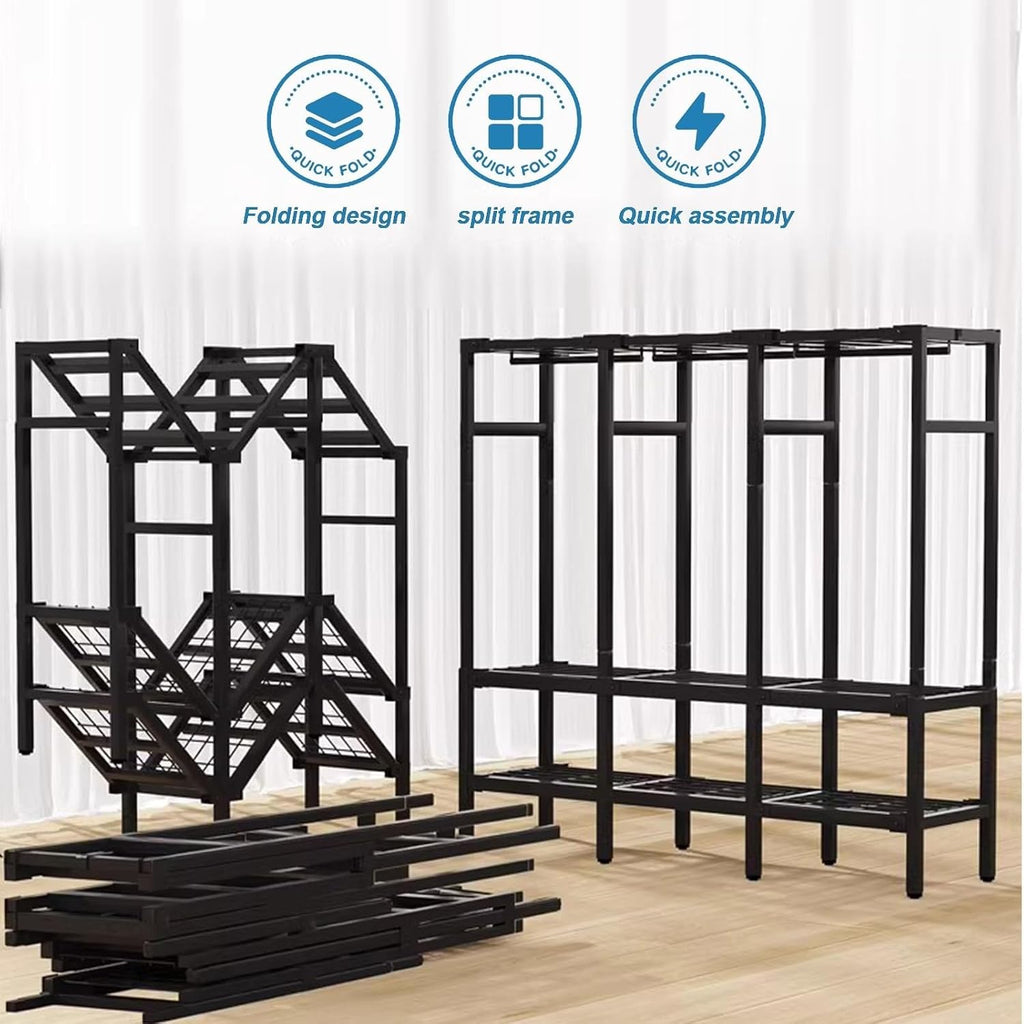 Large Capacity Wardrobe Rack - Rolling Foldable Garment Rack With Cover And Wheels, 1500 Lbs Heavy-Duty Portable Wardrobe Freestanding Clothes Organizer System For Bedroom Living Room Office ( Size :
