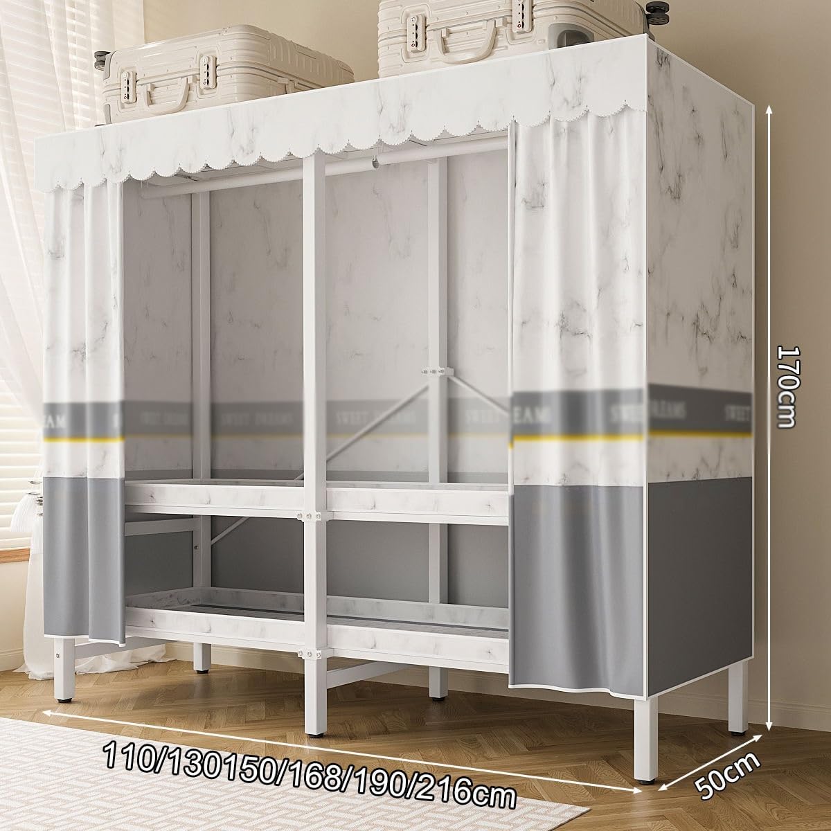 Foldable Clothe Rack With Cover,Portable Closets,Heavy-Duty Portable Closet Wardrobe,Freestanding Garment Rack,for Hanging(Gray,216 * 170 * 50)