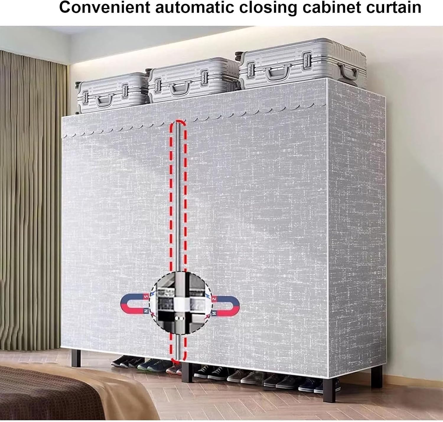 Heavy Duty Portable Wardrobe Closet Rack,1100lbs, Foldable Garment Rack With Cover，Freestanding Clothes Organizer System,enclosed Curtain Armoires For Hanging Clothes For Bedroom(190*52*170cm)