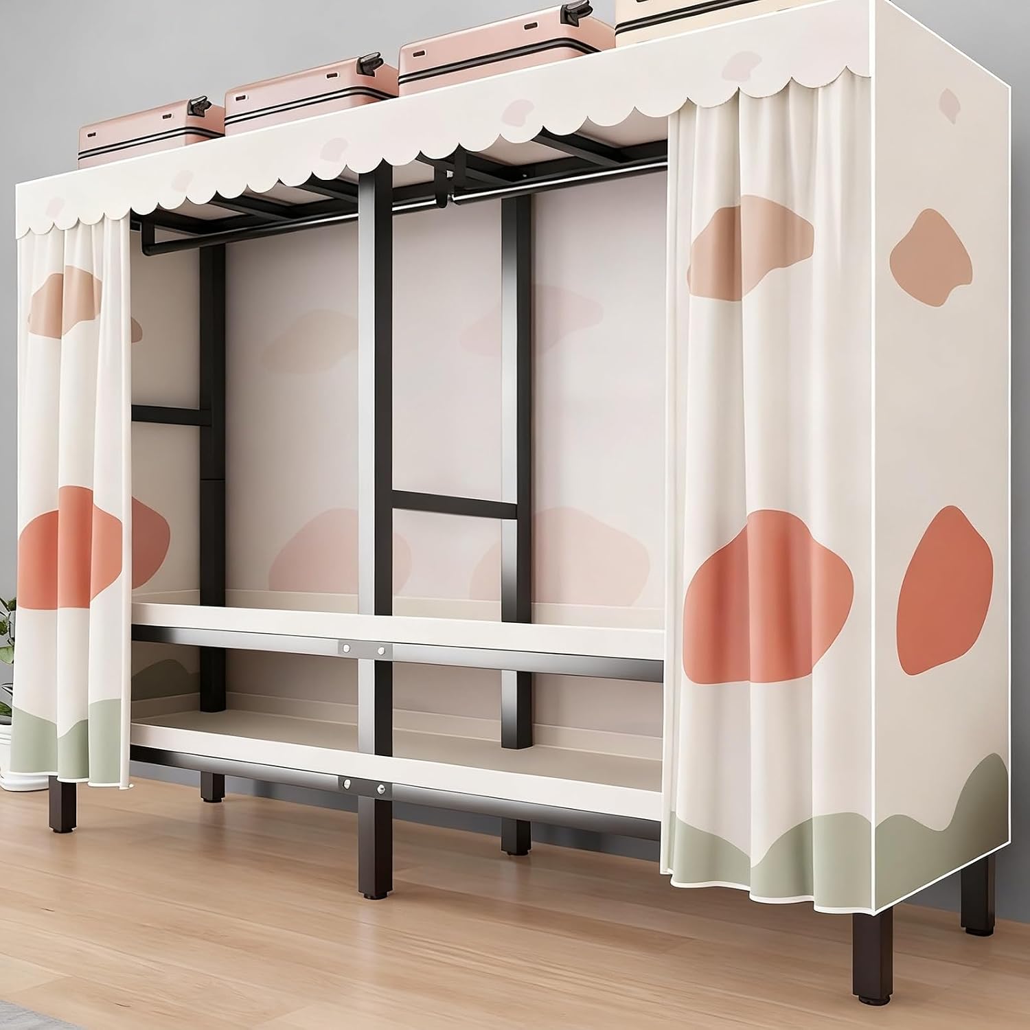 Foldable Portable Wardrobe Closet, Heavy Duty Garment Rack with Cover, Freestanding Covered Metal Clothes Rack, Armoire for Hanging Clothes(125cm/49in)