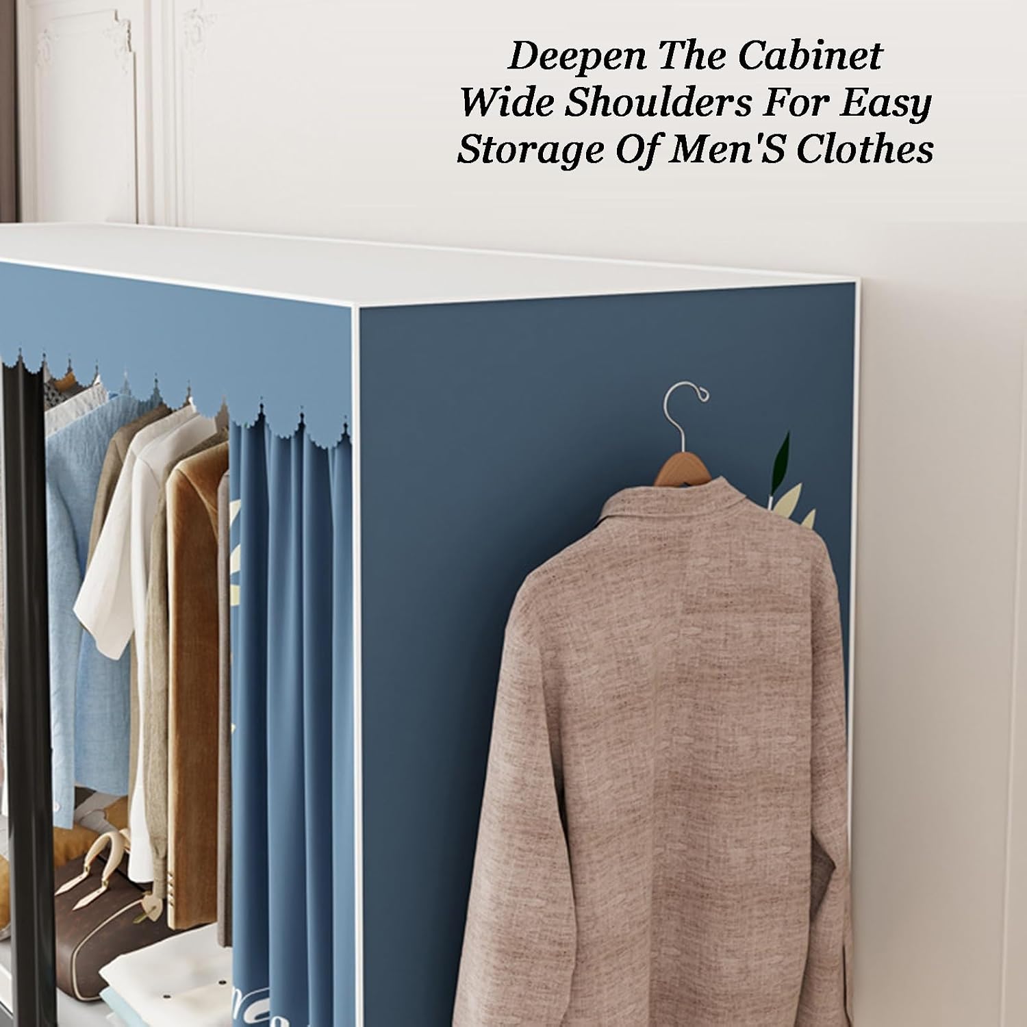 Portable Closet Wardrobe,Freestanding Coat Storage Garment Racks,Steel Tube Clothes Storage Organizer,for Bedroom Free Standing Clothes Rack with Cover(Color 2,128 X 49 X 170cm)