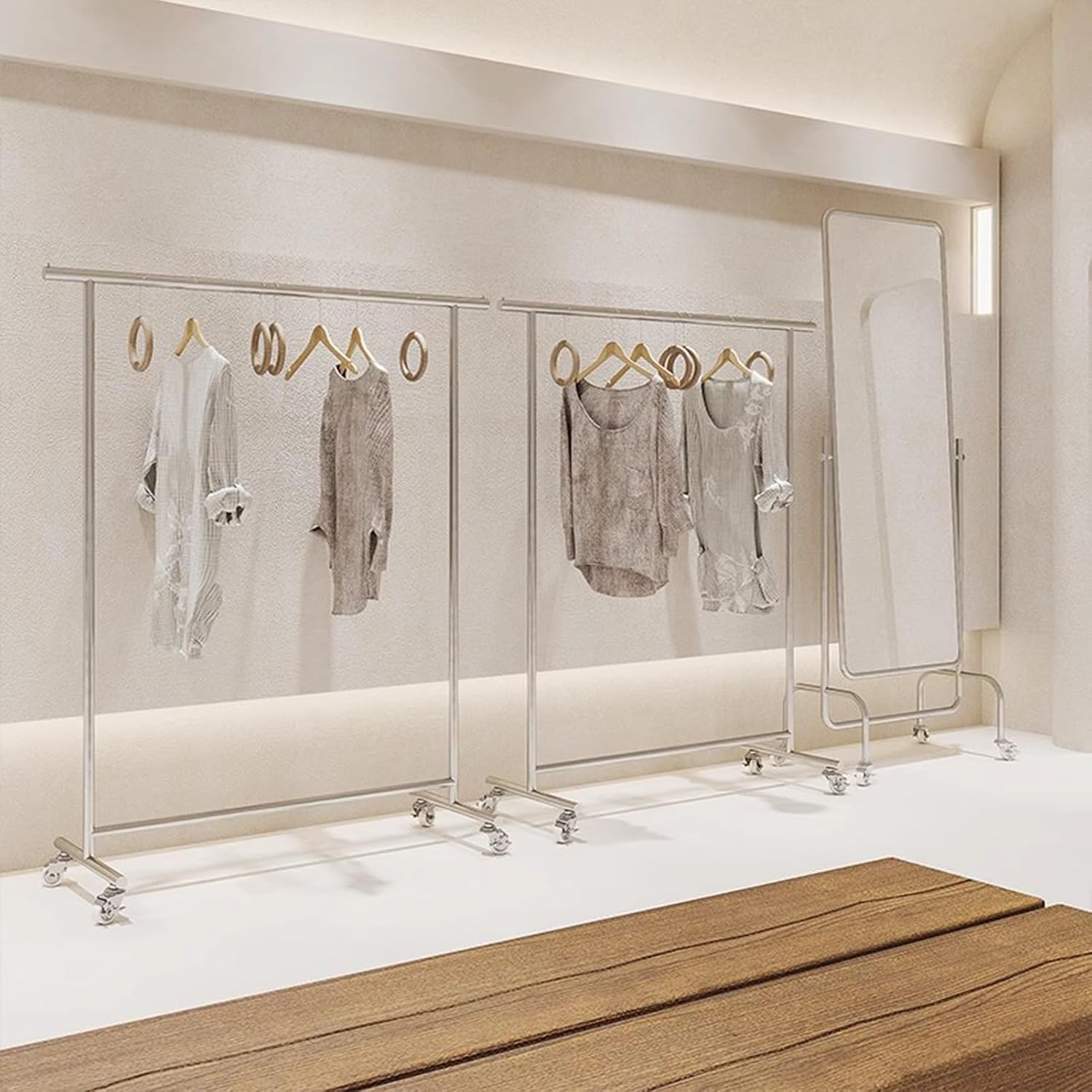 Heavy Duty Coat Rack, Garment rack Heavy Duty Clothes Rail On Wheels, Silver Stainless Steel Clothing Rack For Shop Home Office And Bedroom, Freestanding Coat Rack For Hanging Clothes ( 100X40X160CM)