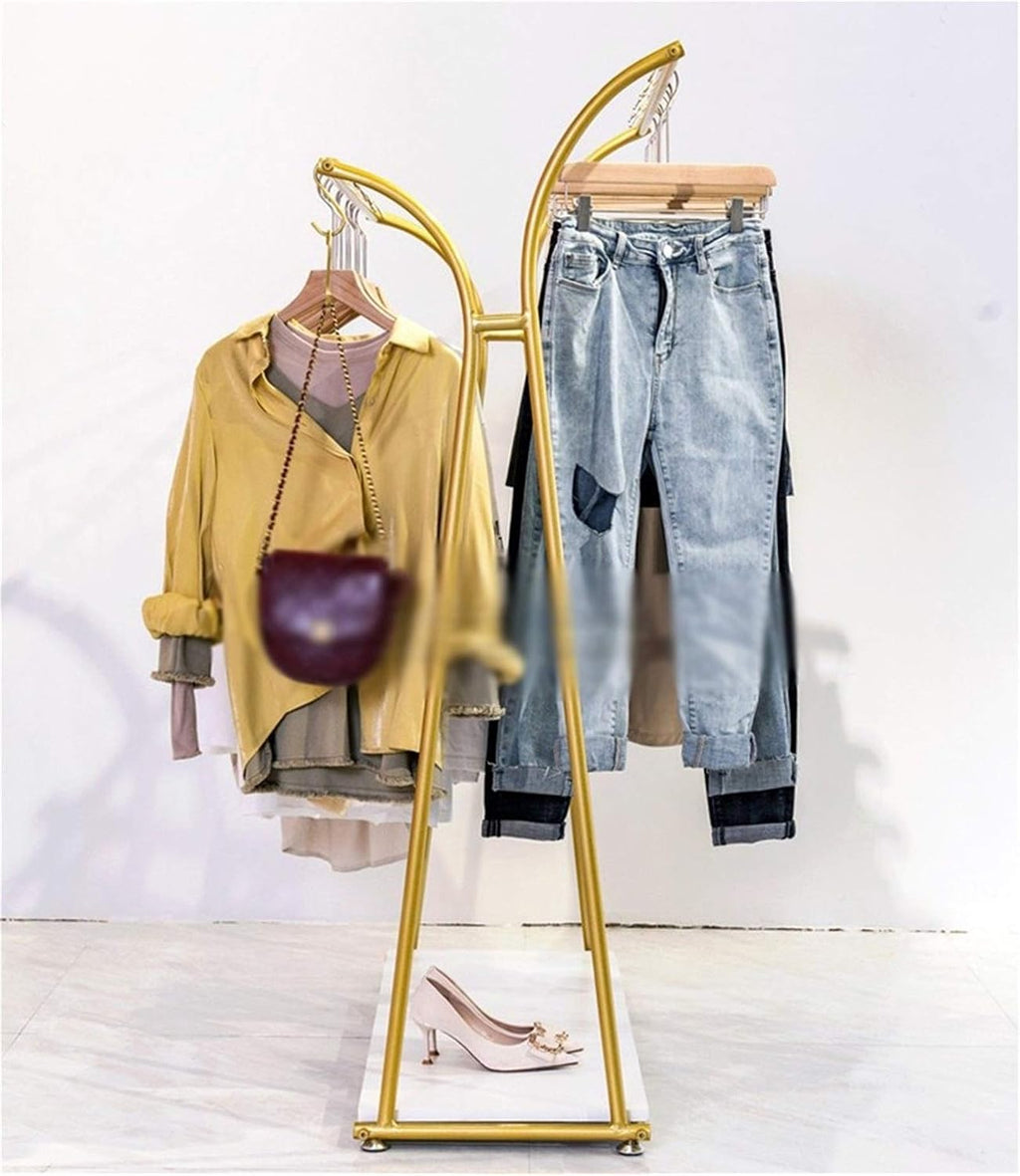 KnoRRs Double-Pole Display Stand,Freestanding Coat Rail with Storage Shelf for Clothes Store,Modern Simple Garment Rack for Coats,Shirts,Trousers,Dresses(Size:150 * 120CM,Color:B) (B 150 * 120CM)