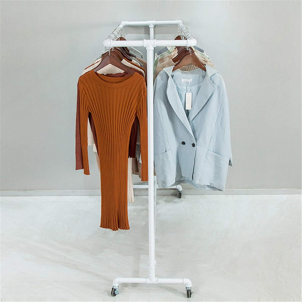Mlaea Double-Rail Coat Hnager, Minimalism Garment Rack with Wheels for Jackets, Shirts, Quilts, Freestanding Drying Rack for Laundry, Balcony, Clothes Store, 130/150cm(Size:130 * 150CM,Color:White)