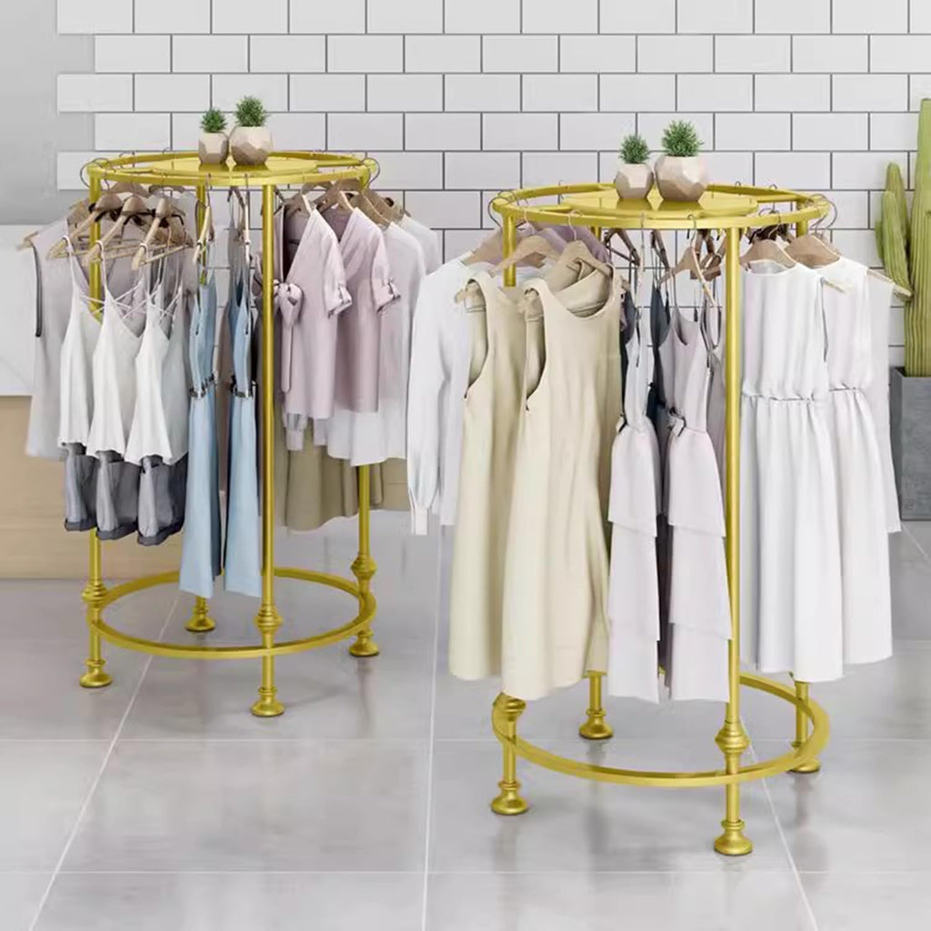27.5in Round Clothing Rack with Top Shelf - Metal Clothing Display Stand for Retail, Freestanding Garment Rack, Stylish Gold Naajima Display Shelves, 70cm