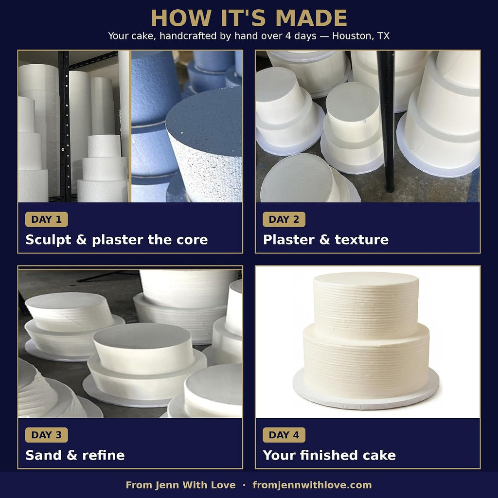 FromJennWithLove 2 Tier Fake Wedding Cake, Brushed Texture Finish, 8' Tall Handcrafted Ivory Display Cake – 4-Day Artisan Process, Made in USA – Reusable for Weddings