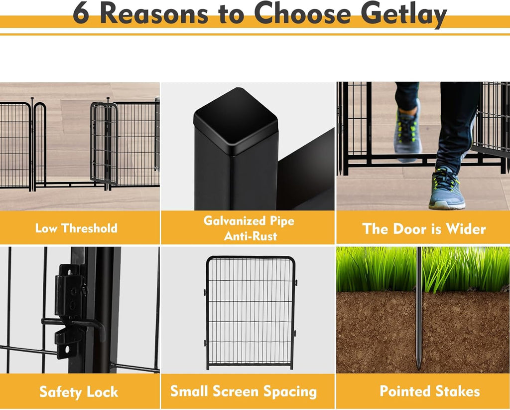 Getlay Dog Fence Outdoor 40inch 8 Panels with Door, Puppy Playpen Indoors, Metal Dog Pen Heavy Duty Pet Puppy Exercise Pen for Rv Camping Garden Yard, Wide Door Low Threshold Total 17.7 Ft Long