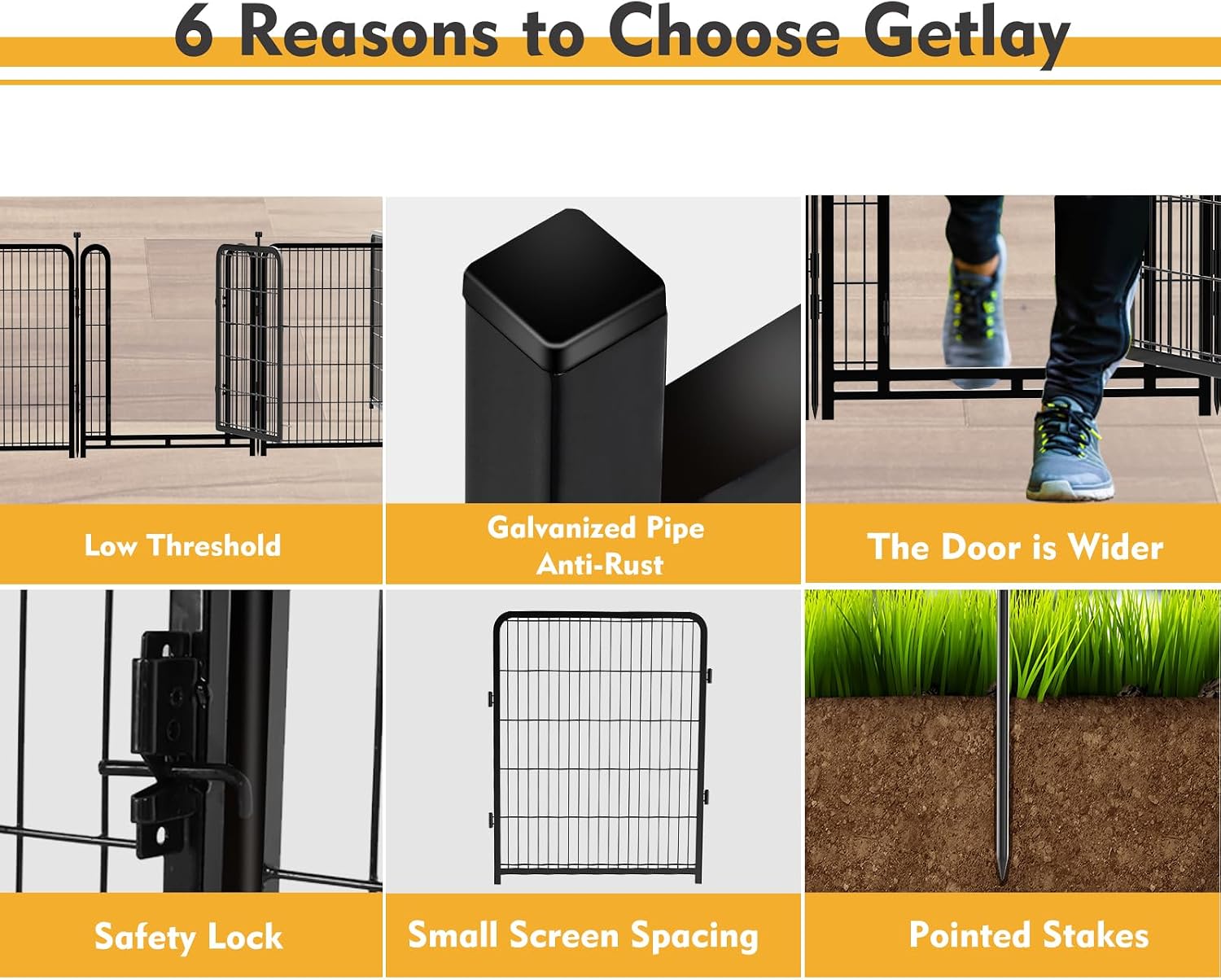 Getlay Outdoor Dog Playpen 40inch 14 Panels, Puppy Playpen Indoors, Metal Dog Pen Heavy Duty Pet Puppy Exercise Pen for Rv Camping Garden Yard, Wide Door Low Threshold Pet Fence Total 31 Ft Long