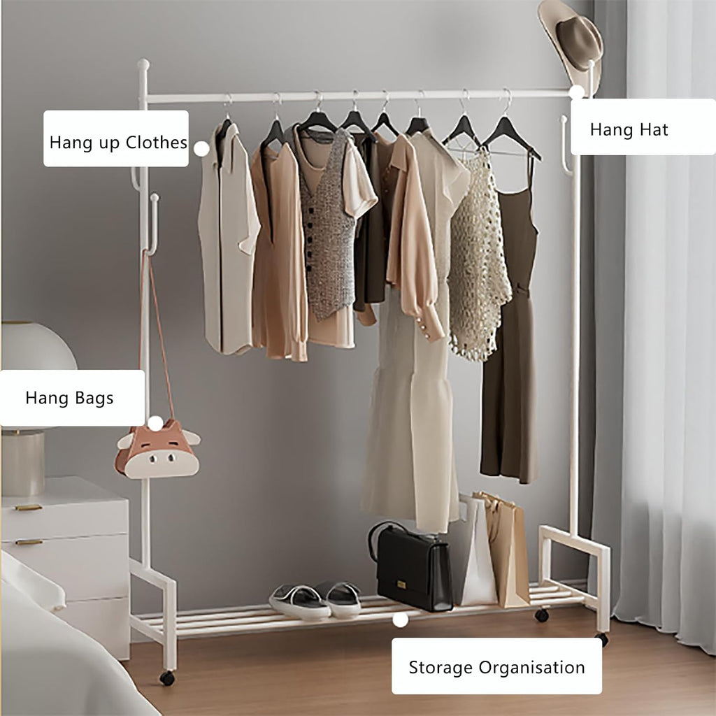 Clothes Racks for Hanging Clothes, Mobile Coat Rack with Wheels, Freestanding Garment Rack Small Spaces Heavy Duty, for Hanging Clothes Coats Skirts Shirts Sweaters