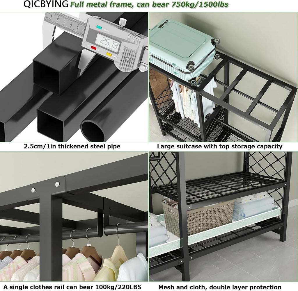 Heavy Duty Rolling Garment Rack With Cover, Foldable Clothing Rack, Portable Freestanding Closets Wardrobe , Metal Armoires, Foldable Portable Closet Wardrobe Rack, Portable Closet With Cover(Size:215
