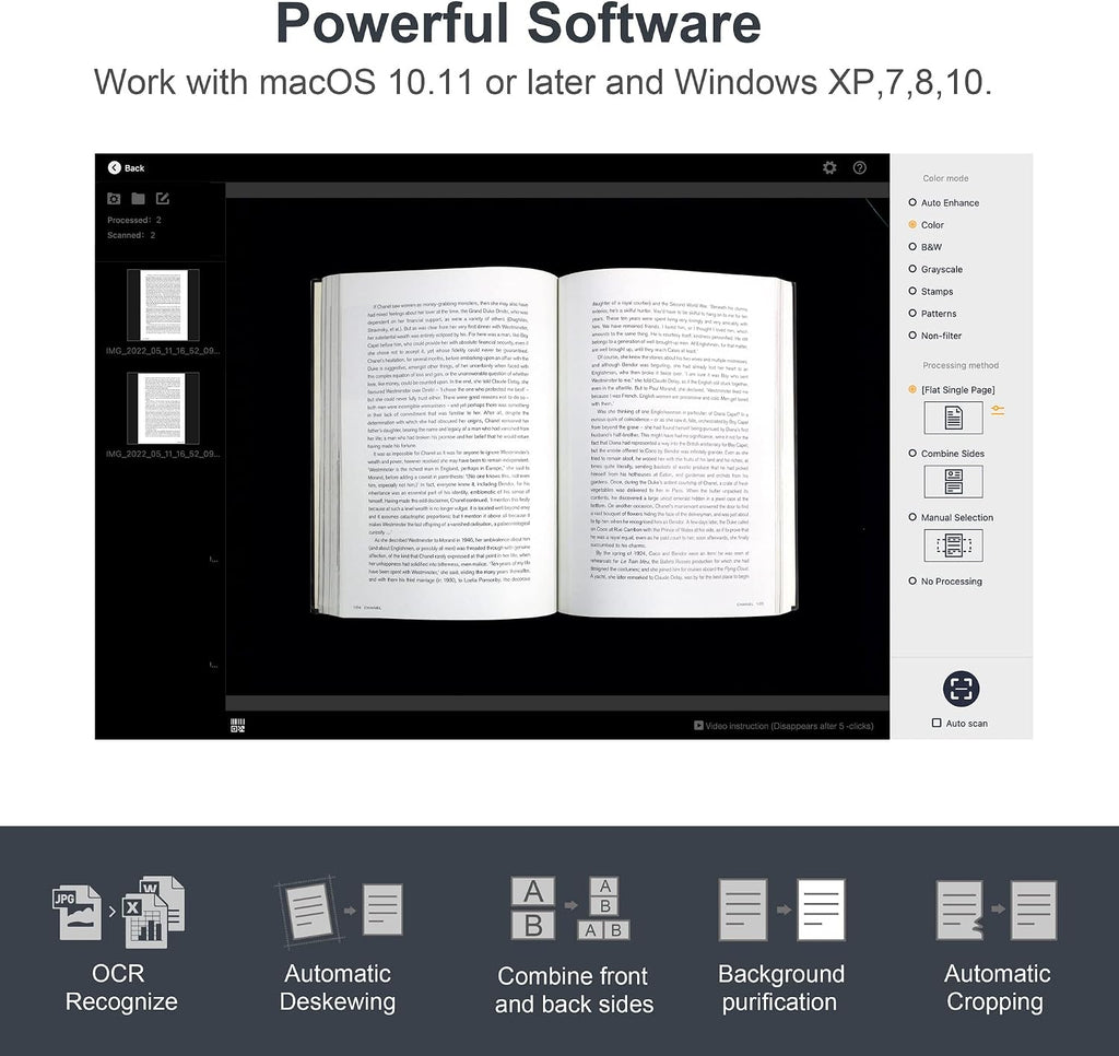 CZUR ET18 Pro Professional Document Scanner, 2nd Gen Auto-Flatten & Deskew Tech, 18MP HD Camera, Capture A3, 186 Languages OCR, Convert to PDF/Searchable PDF/Word/Tiff/Excel, Run On Windows & MacOS