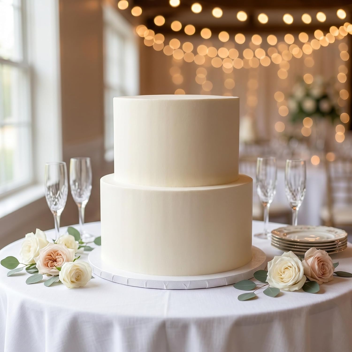 FromJennWithLove 2 Tier Fake Wedding Cake, 12' Tall Handcrafted Ivory Display Cake – 4-Day Artisan Process, Made in USA – Reusable Centerpiece for Weddings & Bridal Showers