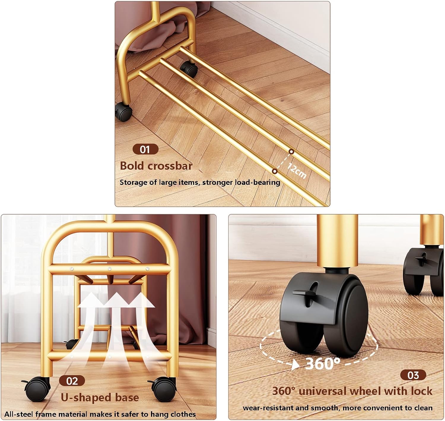 Clothes Rod Rack Shoe Bench Coat Stand Rack Hanger Clothes Rack With Shelves, Free-Standing Garment Rack With Wheels, Upgrade Stable Double Deck Clothes Hanging Rack, Storage Shelf Coat Rack