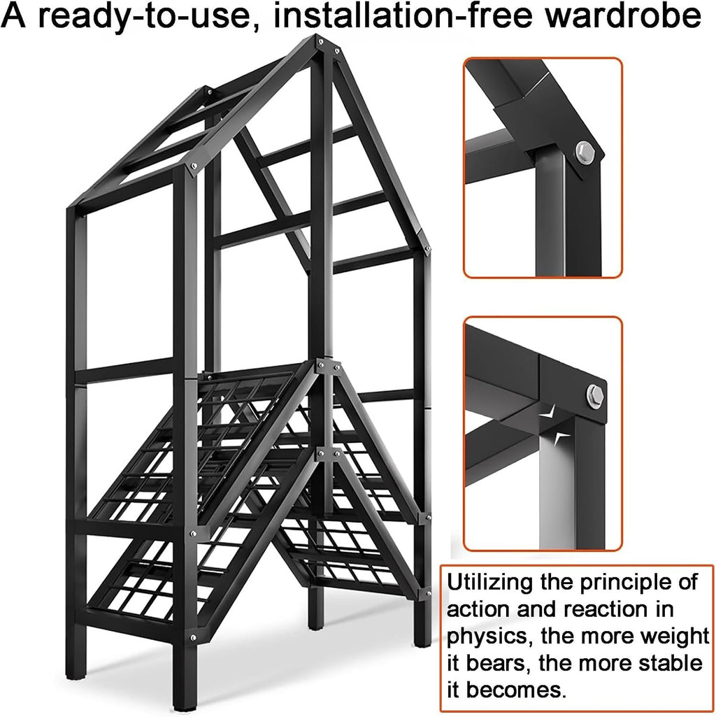Foldable Portable Wardrobe Closet, Heavy Duty Garment Rack with Cover, Freestanding Covered Metal Clothes Rack, Armoire for Hanging Clothes(125cm/49in)