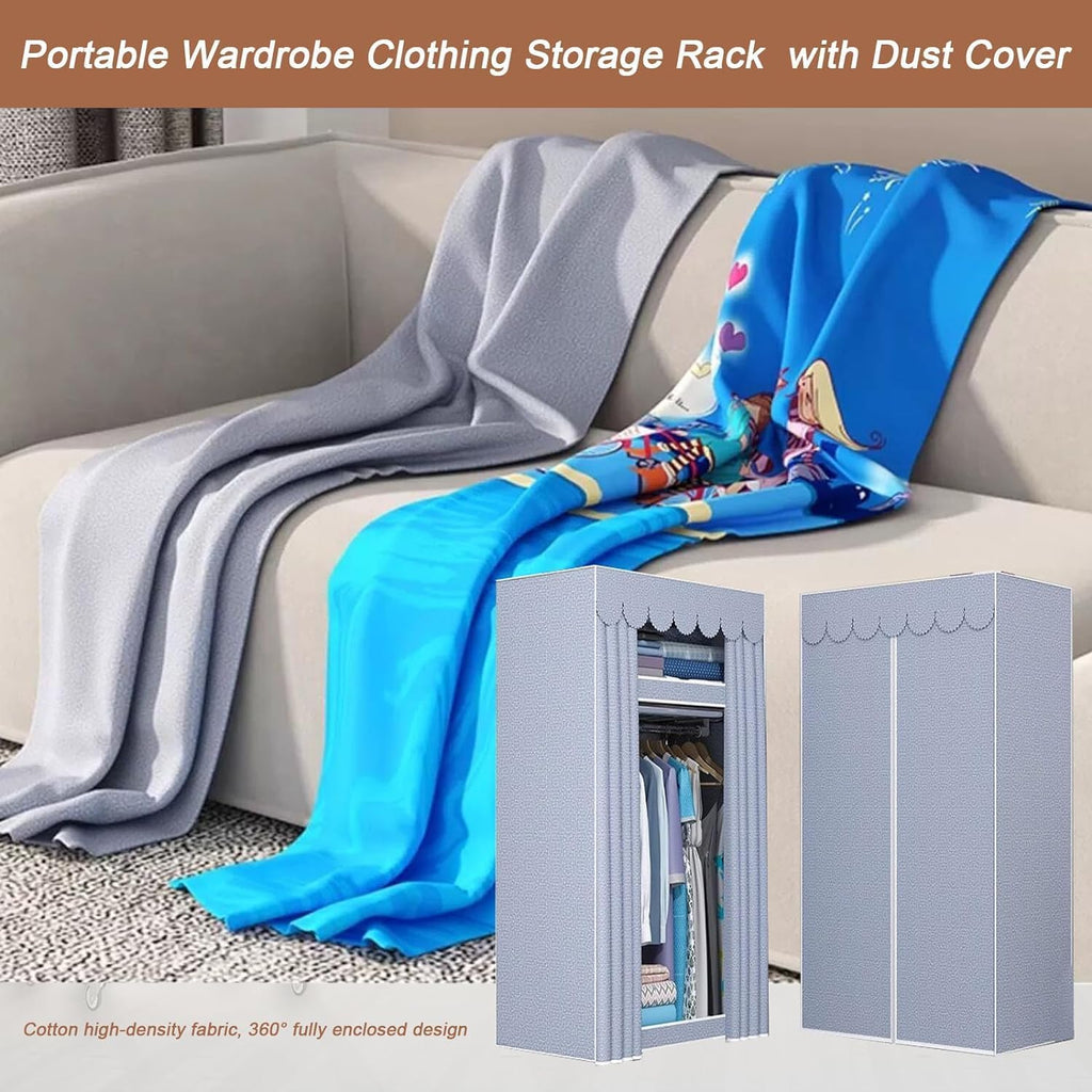 Heavy Duty Metal Clothing Rack with 8 Wheels and Cotton Cover Max 2000lbs Foldable Garment Rack with 3 Hanging Rods Freestanding Armoires Portable Wardrobe Closets for Bedroom (74.8 * 19.6 * 70.8in)