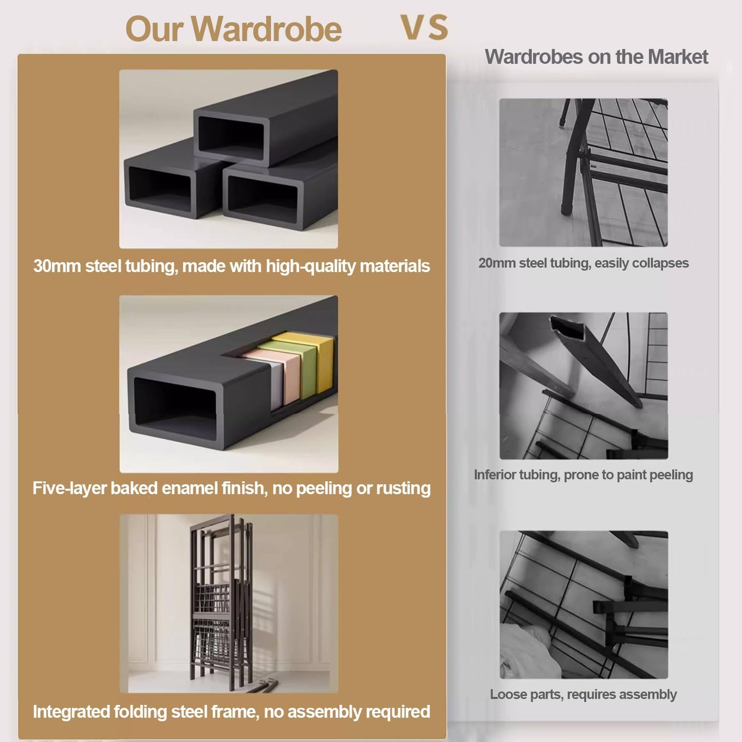 Foldable Wardrobe Closet Rack 1200lbs Storage Garment Racks With Cover Portable Enclosed For Hanging Clothes Metal Covered Clothing Organizer For Bedroom(F,151cm/59.4inch)