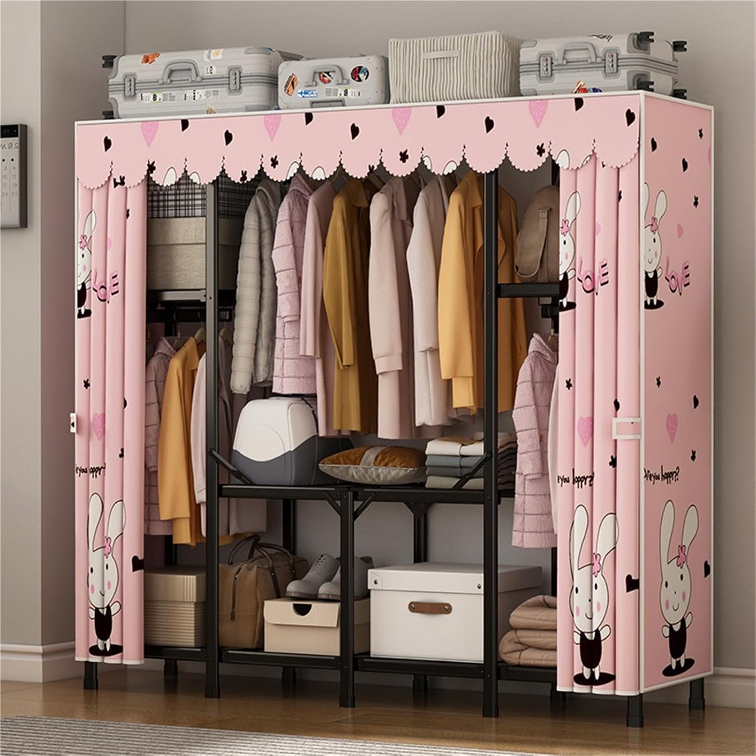 Heavy Duty Closet Organizer System,Clothes Rack With Cover Heavy Duty Clothing Racks,Freestanding Clothing Racks For Hanging Clothes,for Hanging Clothes & Storaging Bedding(Blue,150 * 45 * 165CM)