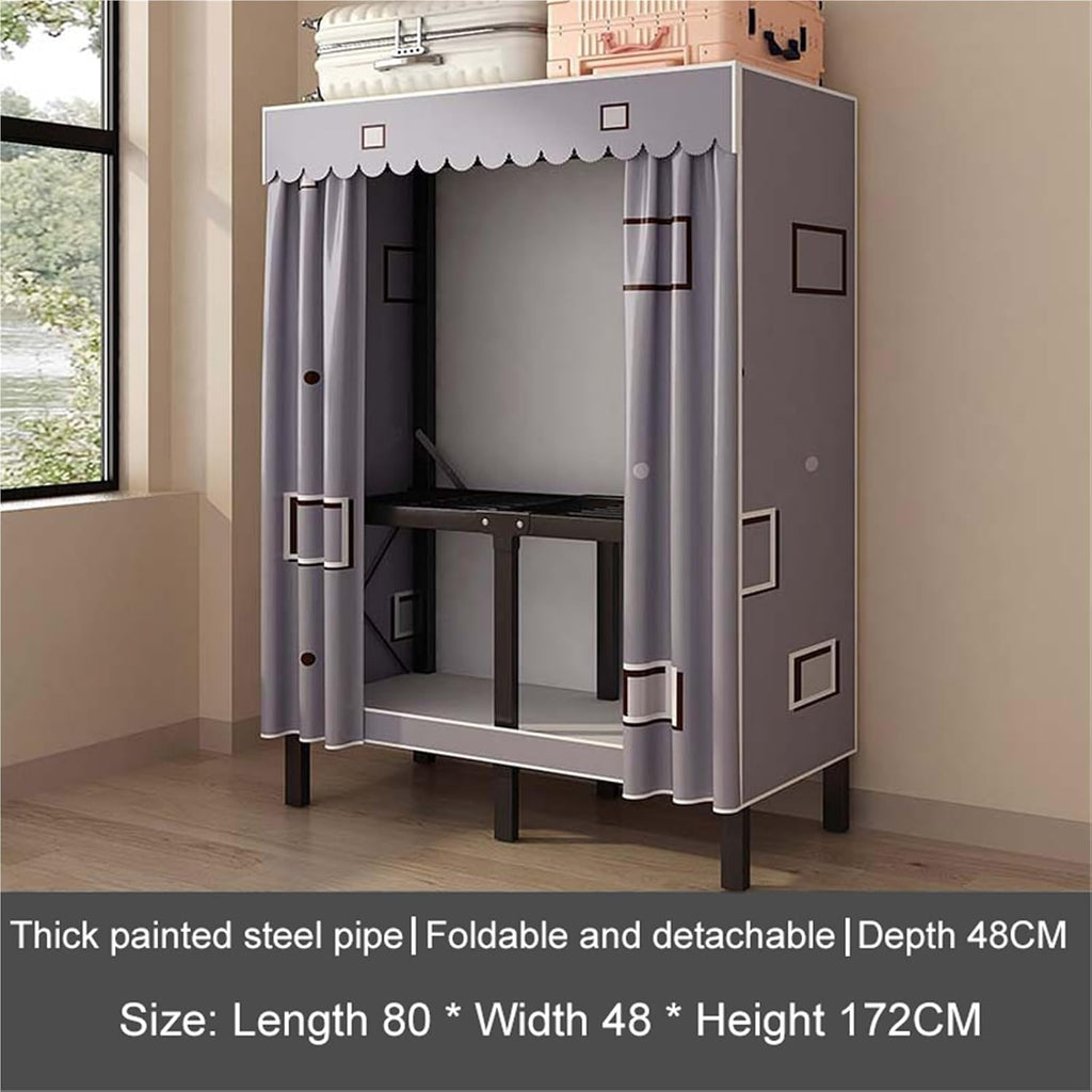 Portable Closet,Heavy Duty Clothes Rack With Cover,Foldable Covered Clothes Rack For Hanging Clothes,Freestanding Coat Storage Garment Racks For Bedroom(A-Gray,80X48X172CM)