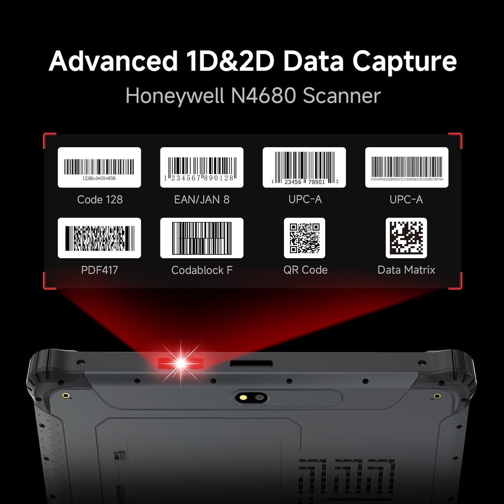 Rugged Tablet with Barcode Scanner M10J, 10.1 inch Windows 11 Pro Enterprise Tablet w/Honeywell N4680 Scan Engine, 1D/2D QR Inventory Scanner, 8GB+128GB Industrial Work PC for WMS, Retail