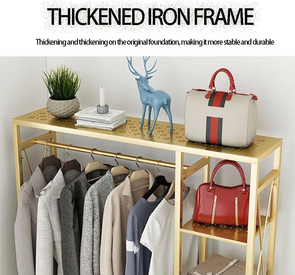 Heavy Duty Clothing Garment Rack with 4 Tier Storage Shelf Free Standing Coat Stand for Coats Skirts Shirts and Sweaters Metal Clothes Rail Available in 90/120/150cm