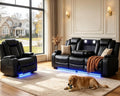 Pon Living Luxurious Leather Reclining Sofa Set with LED, Power Recliner Sofa Set, Living Room Furniture Sets with Cup Holders/USB Port & Storage Consoles for House/Home Theater