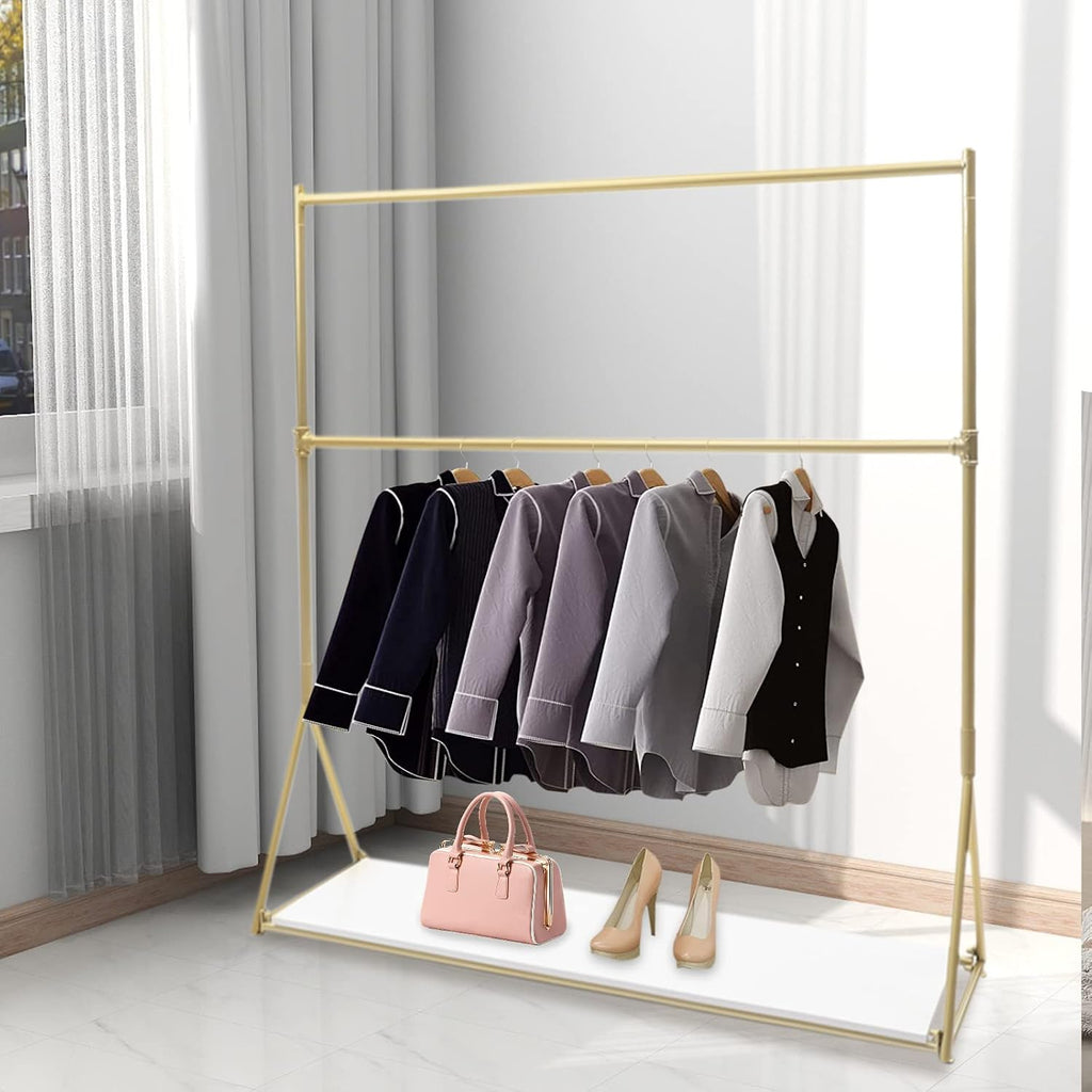 Metal Clothes Display Rack, Freestanding Garment Clothing Hanger Storage Shelf with Clothing Hanger Storage Shelf, 59x15.7x62.9 inch