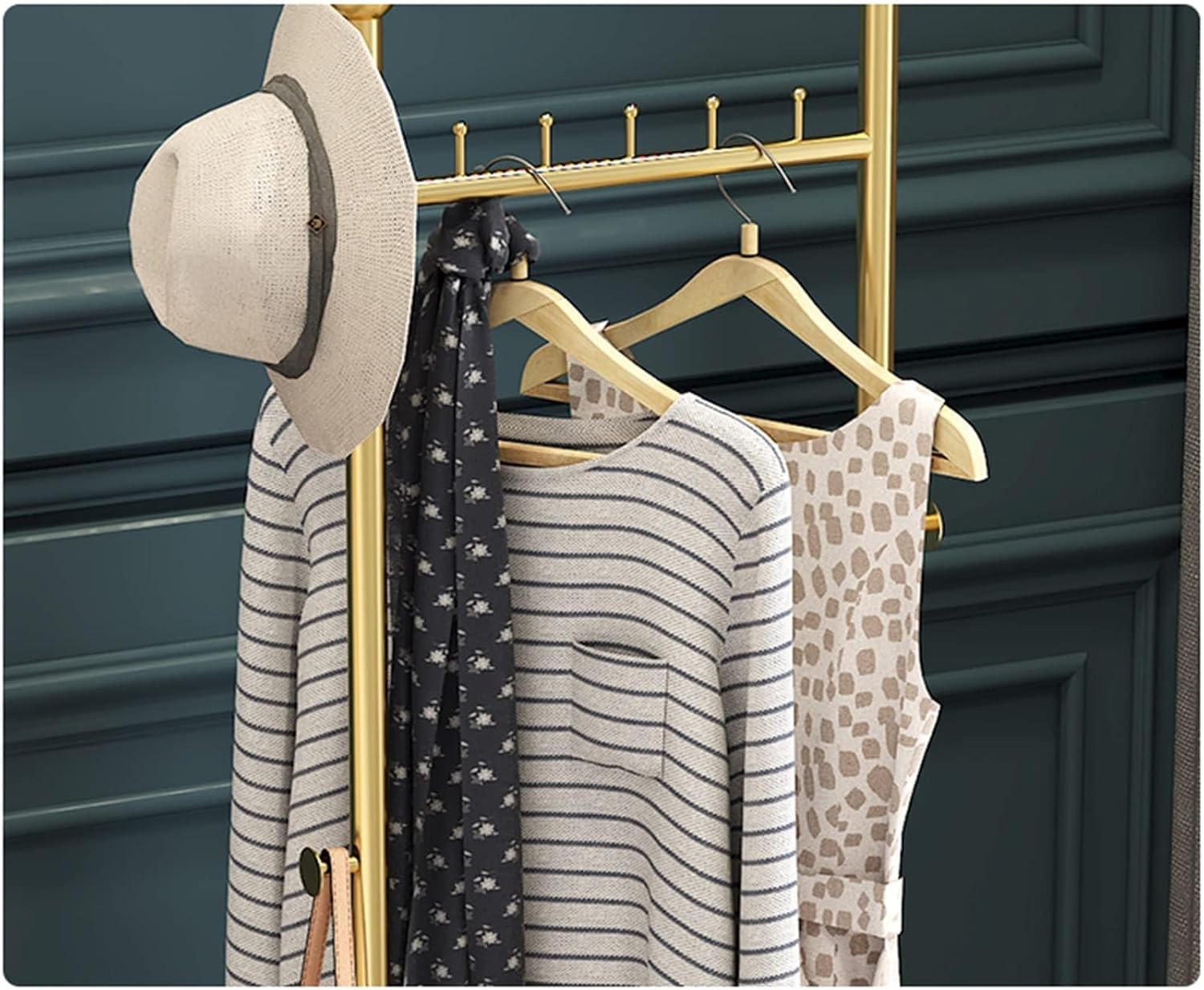 Gold Garment Rack with Storage Basket and Marble Base Free Standing Coat Hanger Rack Corridor Tree for Coats Hats Scarves and Handbags in Entryway,Hallway,Bedroom,Office (One Color-50*30*170cm