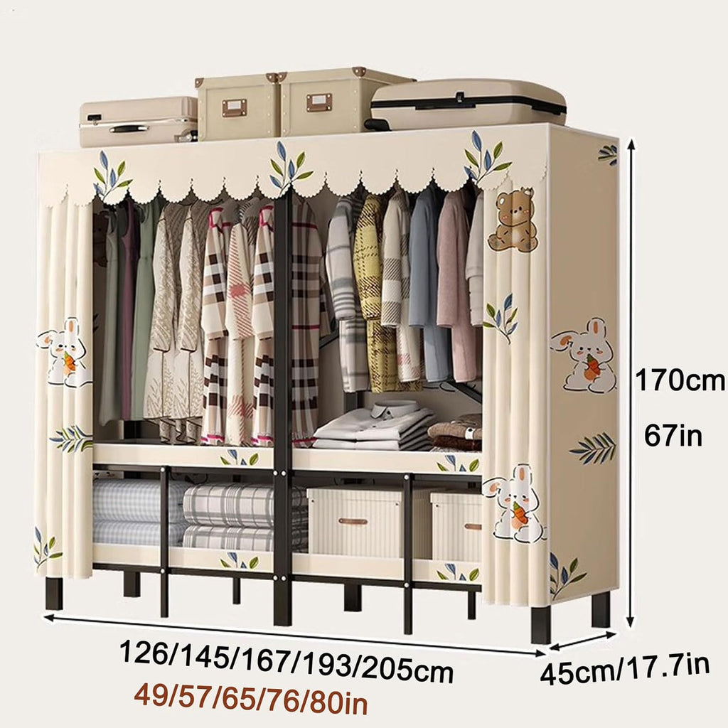 Portable Heavy-Duty Wardrobe Closet, Foldable Clothing Rack with Cover, Freestanding Coat Storage Solution for Bedroom, 57in Armoire Organizer for Hanging Clothes