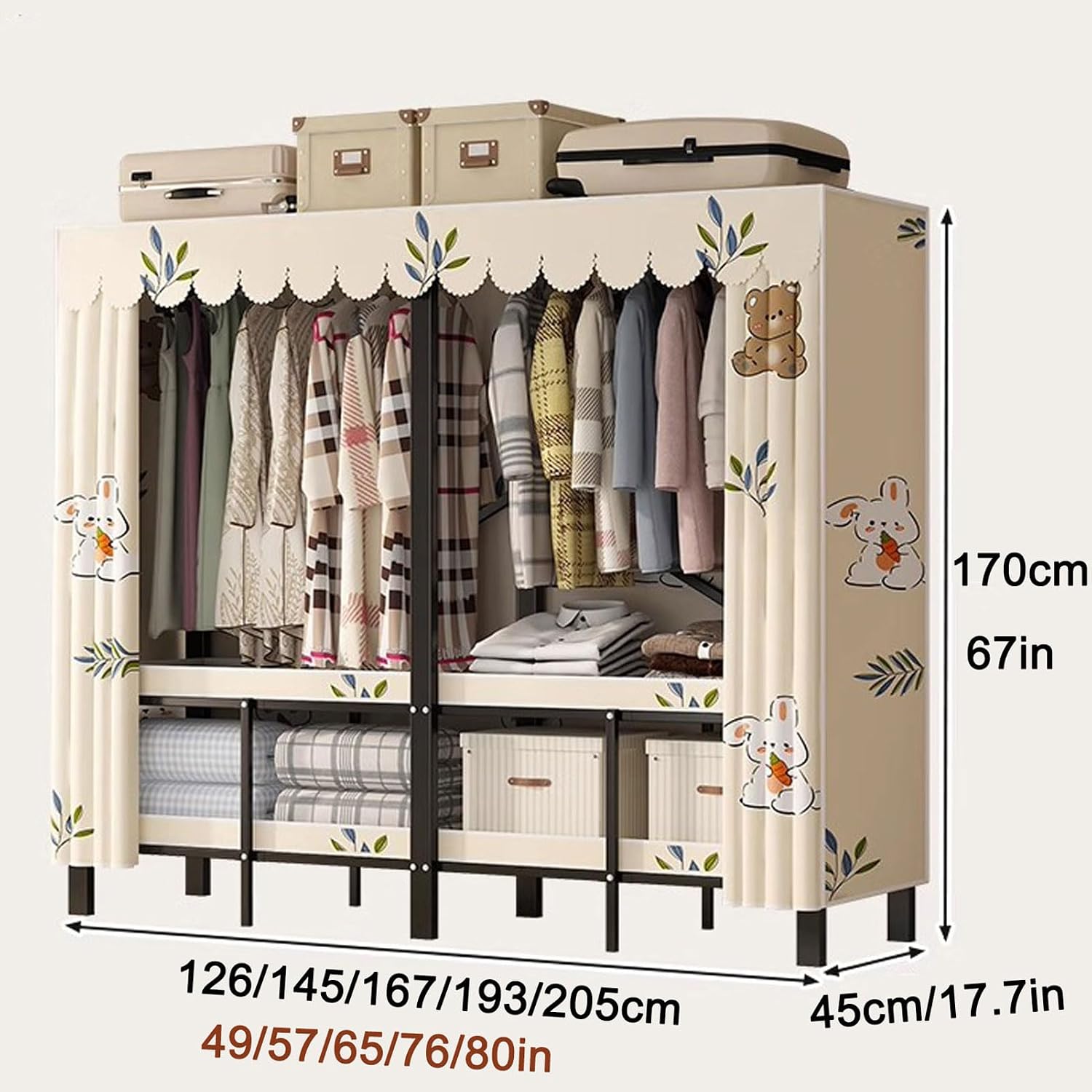 Heavy-Duty Foldable Clothes Rack, Portable Wardrobe Closet with Cover, Freestanding Clothing Storage for Bedroom, 49in Coat Hanger, Space-Saving Organizer
