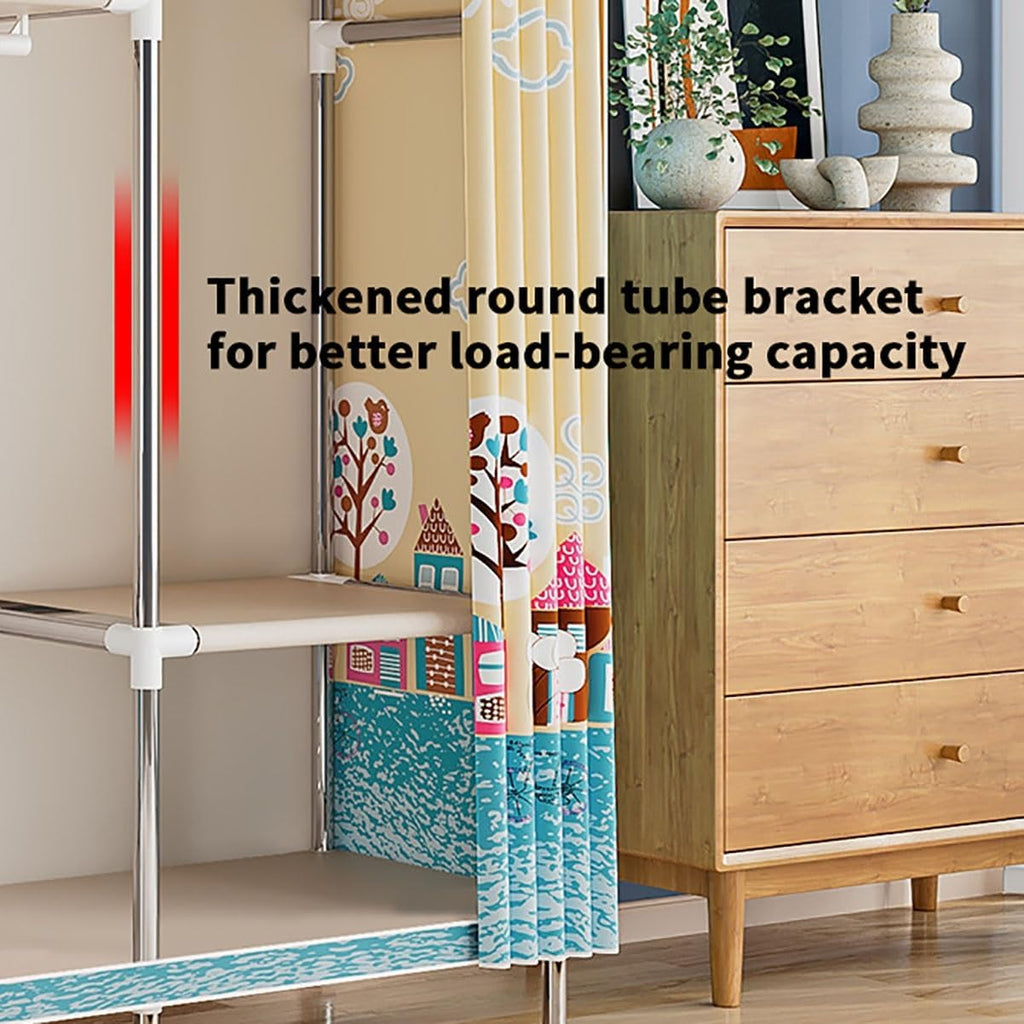 Free Standing Heavy Duty Wardrobe Closet for Bedroom 3 Tiers Garment Racks with Cover Metal Large Clothing Rack for Hanging Clothes (Color : Blue-3, Size : 245x45x172cm)