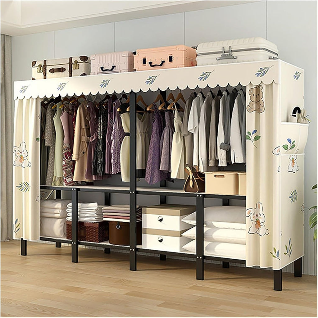 Foldable Wardrobe Closets Heavy Duty Garment Rack With Cover Metal Clothing Racks Freestanding Covered Clothes Rack Organizer Enclosed Armoires For Bedroom(C,110x45x170cm/43x18x67inch)