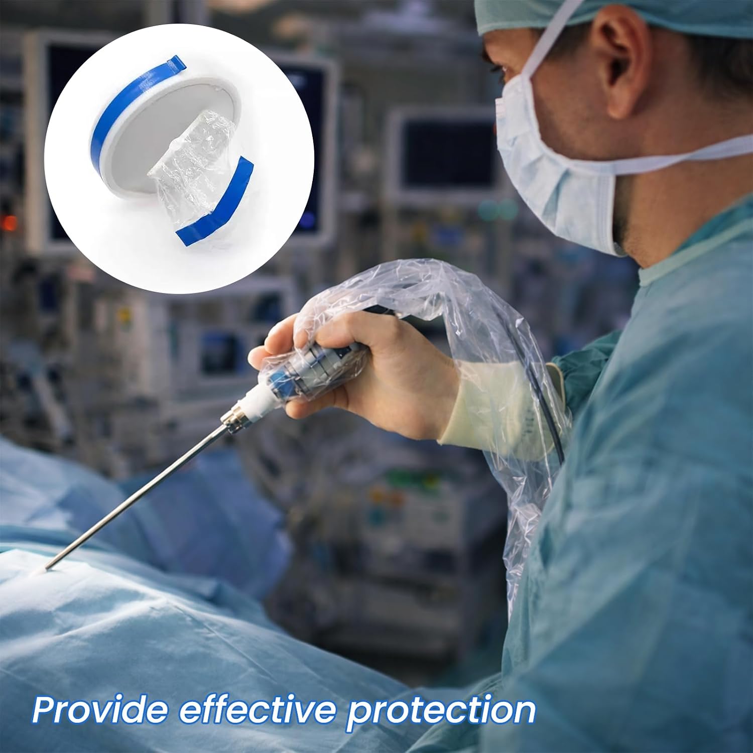 Endoscopic Camera Protective Cover Laparoscopic Camera Sleeve with Ring Frame, Disposable, Sterile Individual Packaging, 5.9'x98', (50)