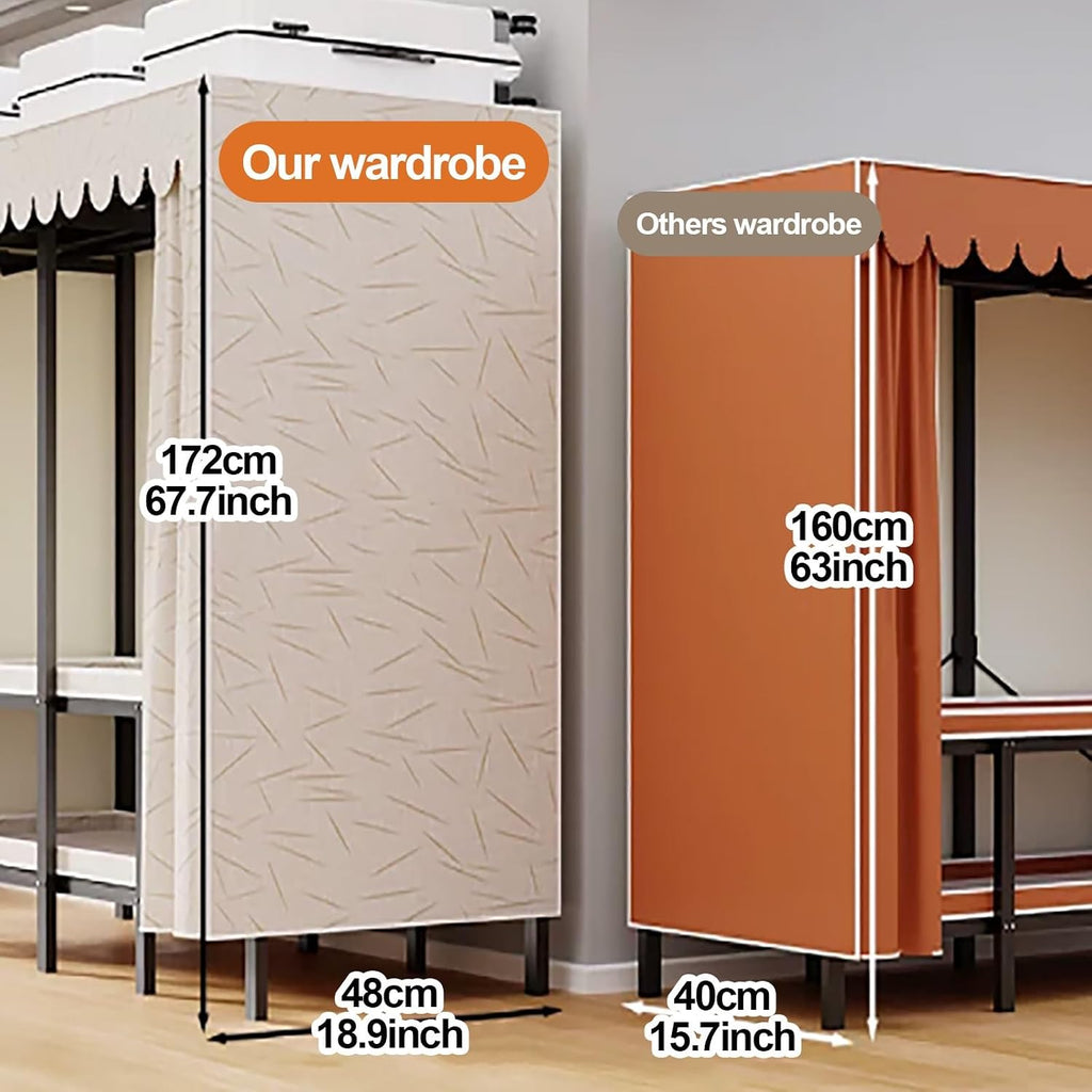 Foldable Closet With Cover,Heavy Duty Clothes Rack,Portable Wardrobe Closet For Hanging Clothing,Black Metal Garment Rack, Freestanding Covered Armoire Coat Storage(Brown,160x48x172cm)